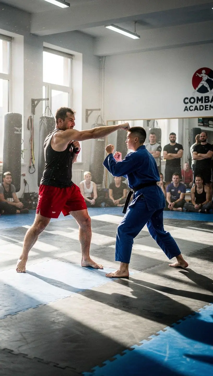 Boxoló, aki edzés közben gyakorolja az ütéseit a ringben.