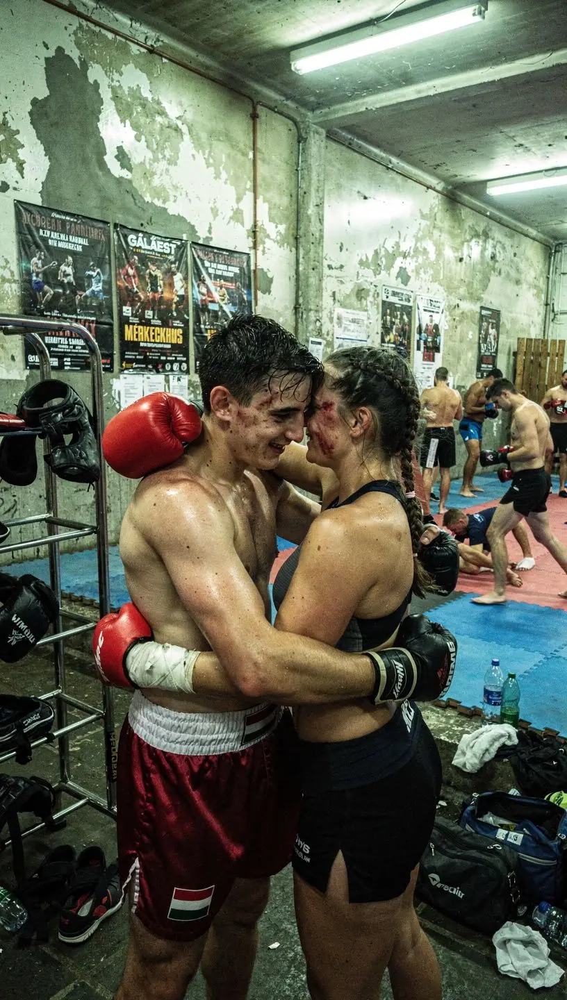 Egy fiatal nő boksz kesztyűben edz, miközben a tükör előtt gyakorolja a ütéseit.